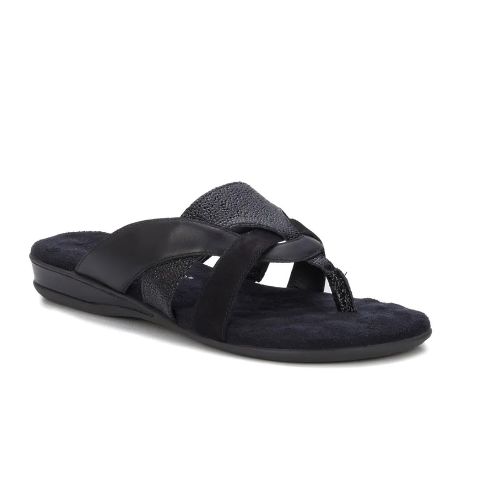 Walking Cradles Black Nisha Leather Sandals Women’s Size 6.5 Cushion Footbed NEW
